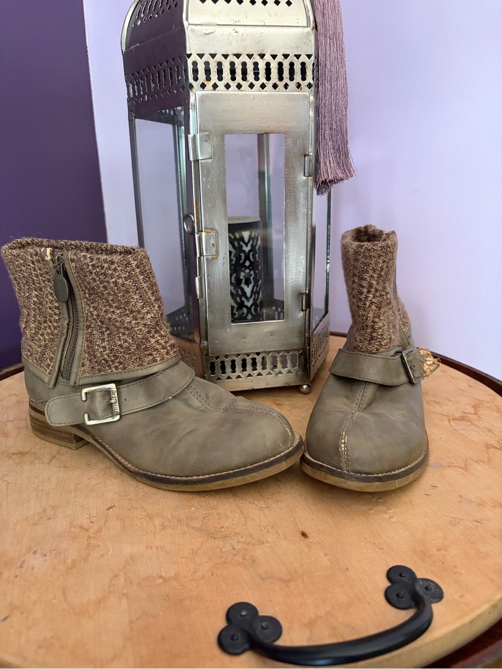 Dr. Scholl's Taupe Knit-Cuff Ankle Booties with Buckle
